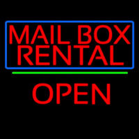 Block Mail Bo  Rental Blue Border With Open 3 Neon Sign