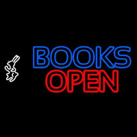 Blue Books With Rabbit Logo Open Neon Sign