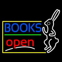 Blue Books With Rabbit Logo Open Neon Sign