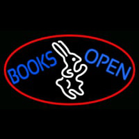 Blue Books With Rabbit Logo Open With Red Oval Neon Sign