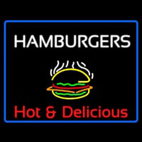Blue Border Hamburgers Hot And Delicious With Border Neon Sign
