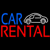 Blue Car Red Rental With Logo Neon Sign