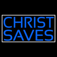 Blue Christ Saves Neon Sign