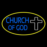 Blue Church Of God Yellow Border Neon Sign