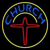 Blue Church With Cross Logo Neon Sign