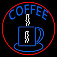 Blue Coffee Cup With Red Circle Neon Sign