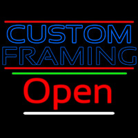 Blue Custom Framing With Lines With Open 3 Neon Sign