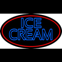 Blue Double Stroke Ice Cream With Red Oval Neon Sign
