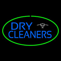Blue Dry Cleaners Logo Oval Green Neon Sign