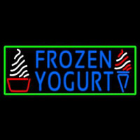 Blue Frozen Yogurt With Green Border Logo Neon Sign