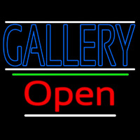 Blue Gallery With White Line With Open 3 Neon Sign