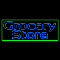 Blue Grocery Store With Green Border Neon Sign