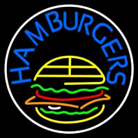 Blue Hamburgers Circle Neon Sign