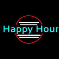 Blue Happy Hour Neon Sign