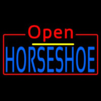 Blue Horseshoe Open Neon Sign