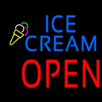 Blue Ice Cream Block Open Neon Sign