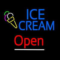 Blue Ice Cream Open With Logo Neon Sign