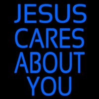 Blue Jesus Cares About You Neon Sign