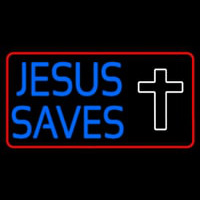 Blue Jesus Saves White Cross Neon Sign