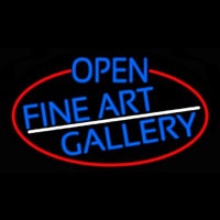 Blue Open Fine Art Gallery Oval With Red Border Neon Sign