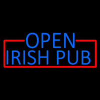 Blue Open Irish Pub With Red Border Neon Sign