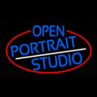 Blue Open Portrait Studio Oval With Red Border Neon Sign