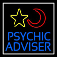 Blue Psychic Advisor With Logo White Border Neon Sign