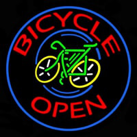 Blue Round Bicycle Open Neon Sign