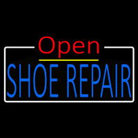 Blue Shoe Repair Open White Border Neon Sign