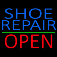 Blue Shoe Repair Open With Green Line Neon Sign