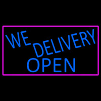 Blue We Deliver Open With Pink Border Neon Sign