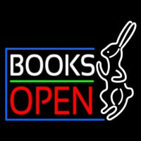 Books With Rabbit Logo Open Neon Sign
