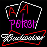 Budweiser Purple Lettering Red Aces White Cards Beer Sign Neon Sign
