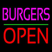 Burgers Block Open Green Line Neon Sign