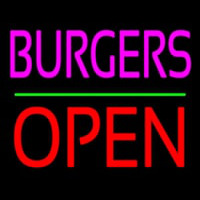 Burgers Block Open Green Line Neon Sign