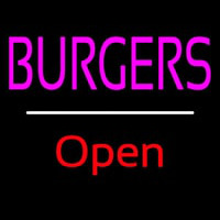Burgers Open White Line Neon Sign