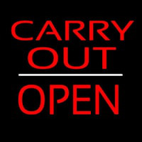 Carry Out Block Open White Line Neon Sign