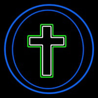 Christian Cross Blue Border Neon Sign