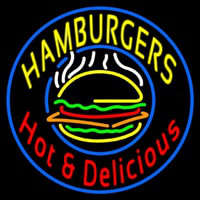 Circle Hamburgers Hot And Delicious Neon Sign