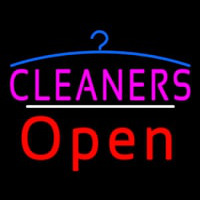 Cleaners Logo Open White Line Neon Sign