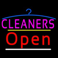 Cleaners Logo Open Yellow Line Neon Sign