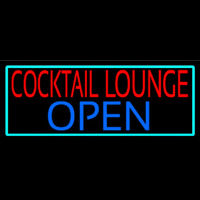 Cocktail Lounge Open With Turquoise Border Neon Sign