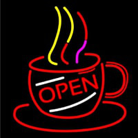 Coffee Cup With Open Neon Sign