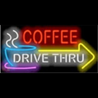 Coffee Drive Thru with Right Arrow Neon Sign