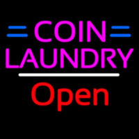 Coin Laundry Open White Line Neon Sign