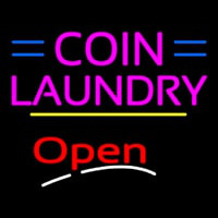 Coin Laundry Open Yellow Line Neon Sign