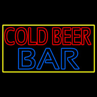 Cold Beer Bar With Yellow Border Neon Sign