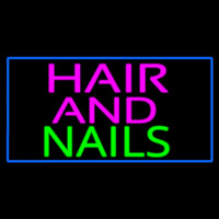 Cursive Hair And Nails With Blue Border Neon Sign