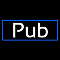 Cursive Pub With Blue Border Neon Sign