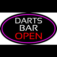 Dart Bar Open Oval With Pink Border Neon Sign
